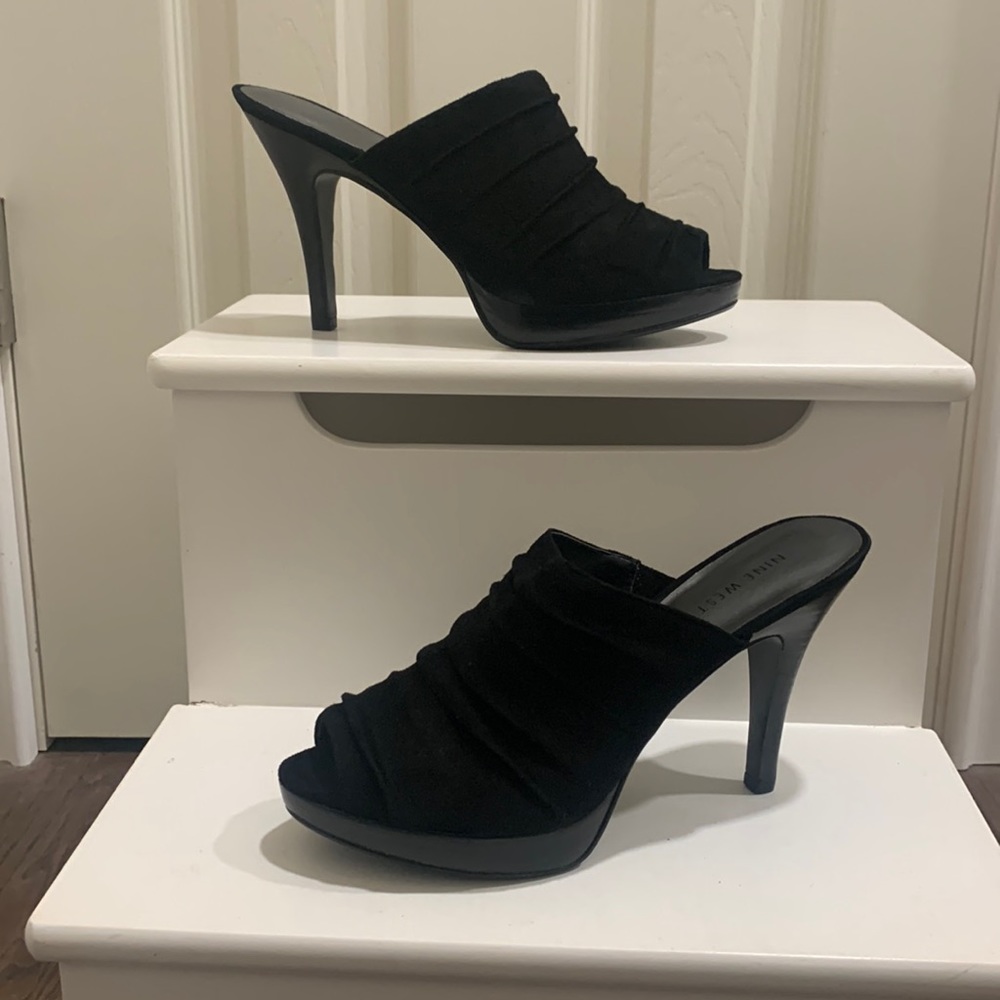 Suede upper 4” slip on high heel